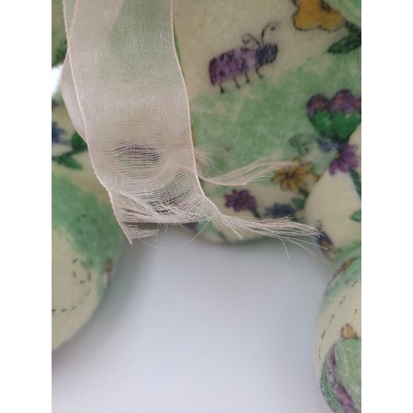 Plush Bunny Rabbit Flower Tapestry Style Pattern Green Blue Pink Ribbon Easter - Picture 7 of 8
